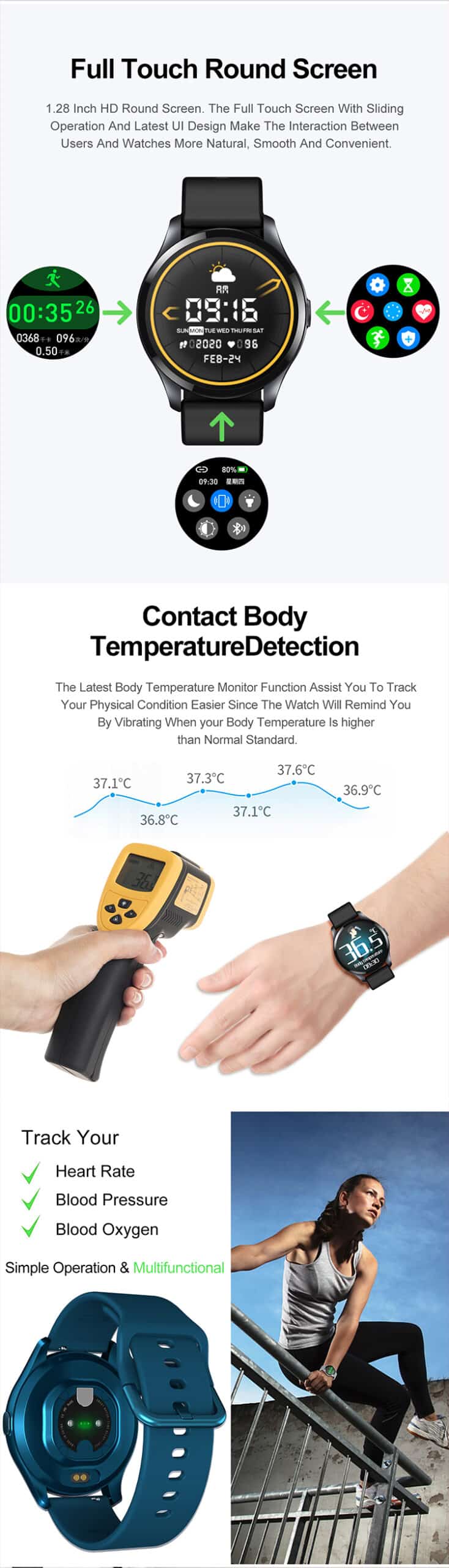 Real Time Body Temperature Smart Watch T88