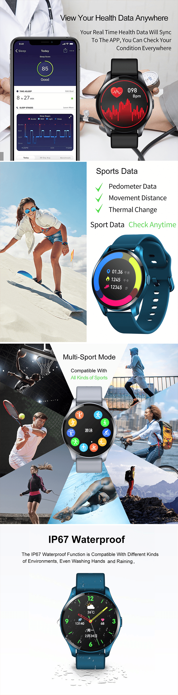 Real Time Body Temperature Smart Watch T88